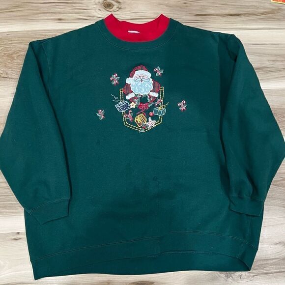 Vintage Embroidered Santa Crewneck Sweatshirt Women’s XL - Picture 1 of 3